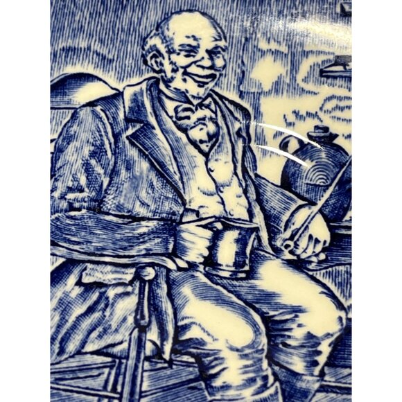 Vintage Blue & White Farmer Plate England Trade Mark 1835 Porcelain Decor - Picture 6 of 12